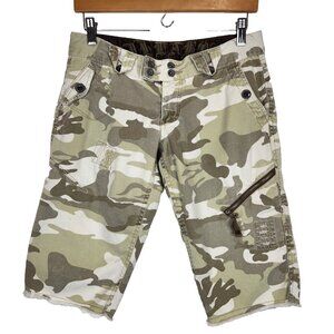 Billabong Y2K Cargo Bermuda Shorts‎ Womens 5 Brown White Camo Low Rise Cotton